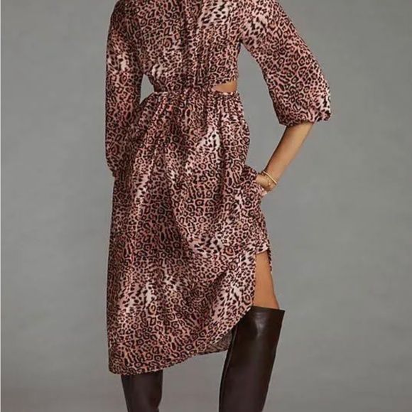 Anthropologie Ranna Gill Leopard Animal Print Cutout Midi Dress - NWT! - Picture 2 of 6